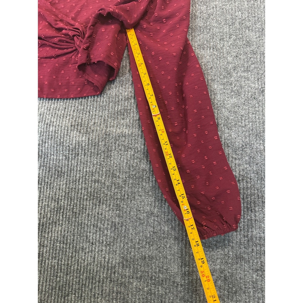 Altar'd State Swiss Dot Twist Front Crop Top Medium Burgundy Long Sleeve Woven - Picture 6 of 7